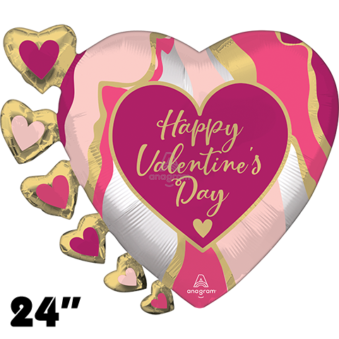 24 Inch Shape Happy Valentine's Day Satin Abstract Marble Foil Balloon Anagram 1ct