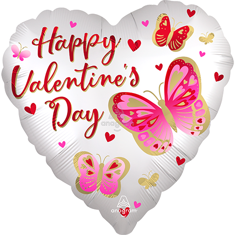 18 Inch Heart Happy Valentine's Day Satin Butterflies Foil Balloon Anagram 1ct