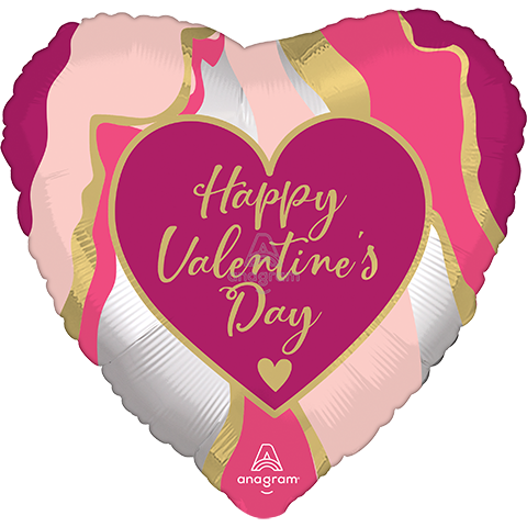 18 Inch Heart Happy Valentine's Day Satin Abstract Marble Foil Balloon Anagram 1ct