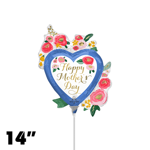 14 Inch Shape Happy Mother's Day Painted Floral Heart Foil Balloon Anagram 1ct