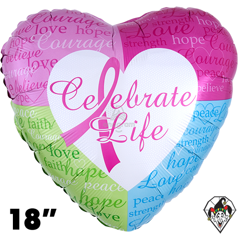 18 Inch Heart Celebrate Life Foil Balloon Anagram 1ct