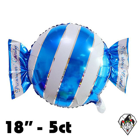 18 Inch Candy Stripes Blue Foil Balloon 5ct