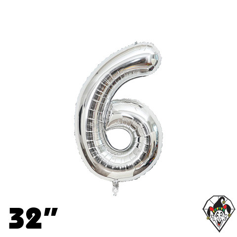 32 Inch Number 6 Silver Foil Balloon 1ct