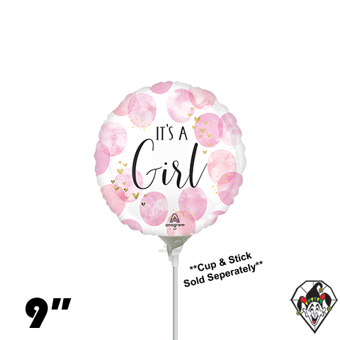 09 Inch Circle Baby Girl Pink Watercolor Foil Anagram 1ct - Balloon Only