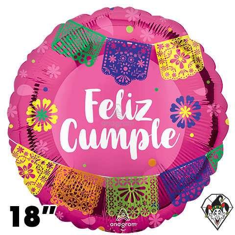 18 Inch Circle Feliz Cumpleanos Papel Picado Foil Balloon Anagram 1ct