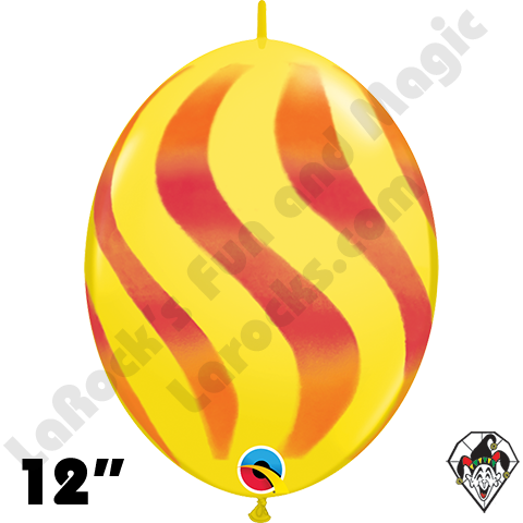 12 Inch Quick Link Wavy Yellow with Orange/Red Stripe Balloon Qualatex 50ct