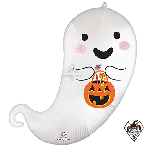 27 Inch Shape Satin Trick or Treat Ghost Foil Balloon Anagram 1ct