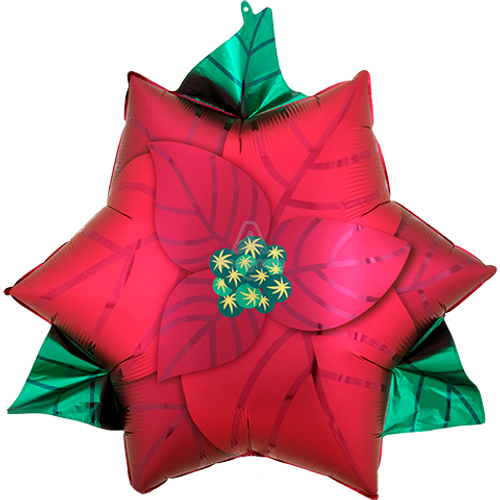 26 inch Shape Satin Infused Poinsettia Foil Balloon Anagram 1ct