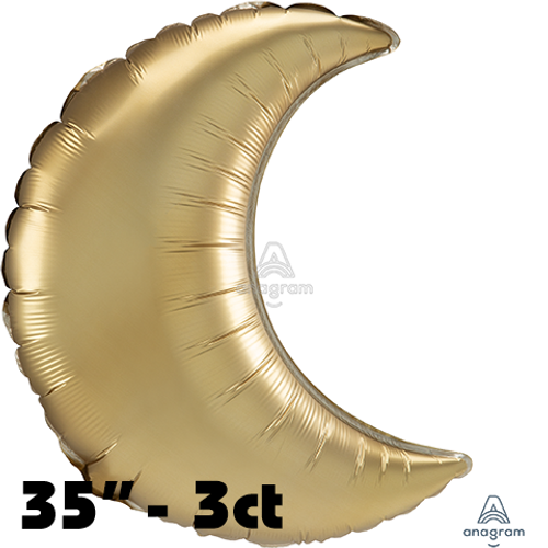 35 Inch Satin Luxe Crescent Gold Sateen Foil Balloon Anagram 3ct