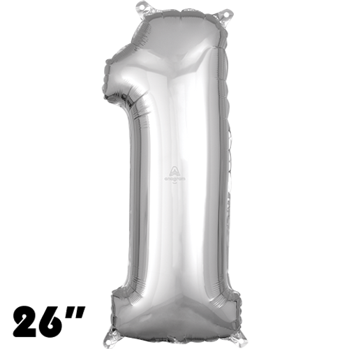 26 Inch Number 1 Silver Foil Balloon Anagram 1ct