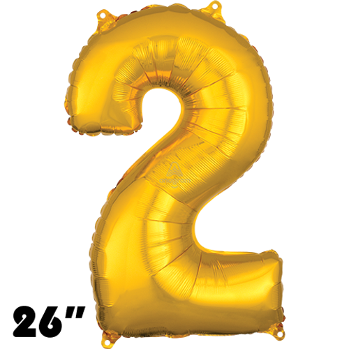 26 Inch Number 2 Gold Foil Balloon Anagram 1ct