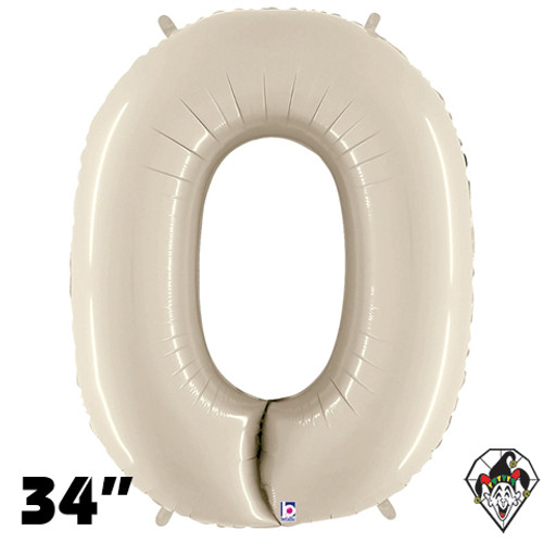 34 Inch Number 0 White Sand Megaloon Foil Balloon Betallic 1ct