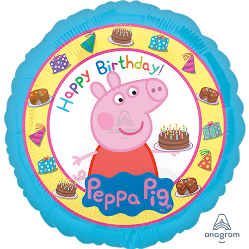 17 Inch Circle Peppa Pig Happy Birthday Foil Balloon Anagram 1ct