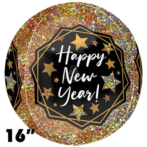 16 Inch Orbz Happy New Year Gold Sparkle Foil Balloon Anagram 1ct