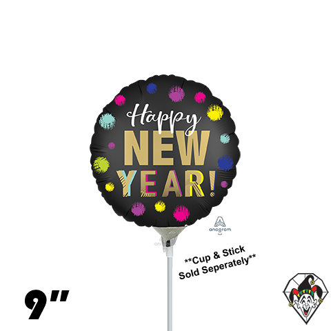 09 Inch Circle Satin Dotted New Year Foil Anagram 1ct - Balloon Only