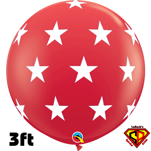 3 Foot Round Big Stars-A-Round Red Qualatex Balloons 2ct