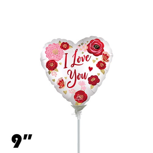 09 Inch Heart Satin Love You Flowers Foil Balloon Anagram 1ct