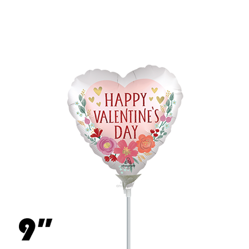 09 Inch Heart Happy Valentine's Day Satin Romantic Flowers Foil Balloon Anagram 1ct