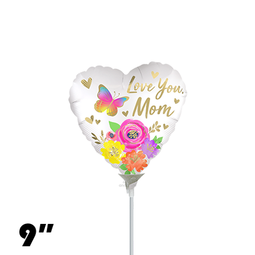 09 Inch Heart Love You Mom Satin Floral Foil Balloon Anagram 1ct