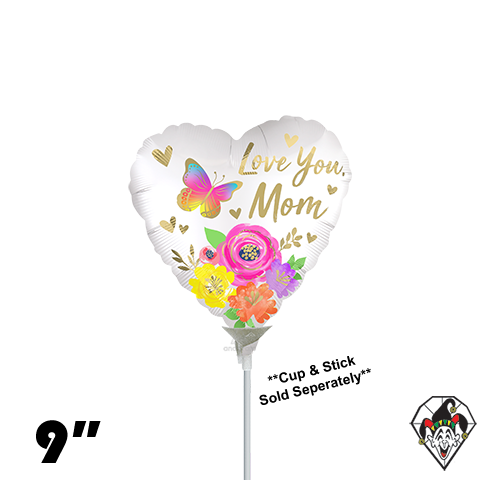09 Inch Heart Love You Mom Satin Floral Foil Balloon Anagram 1ct