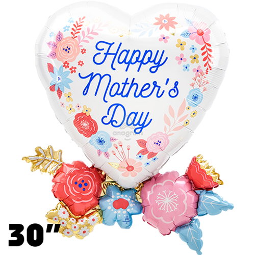 30 Inch Shape Happy Mother's Day Artful Florals Foil Balloon Anagram 1ct