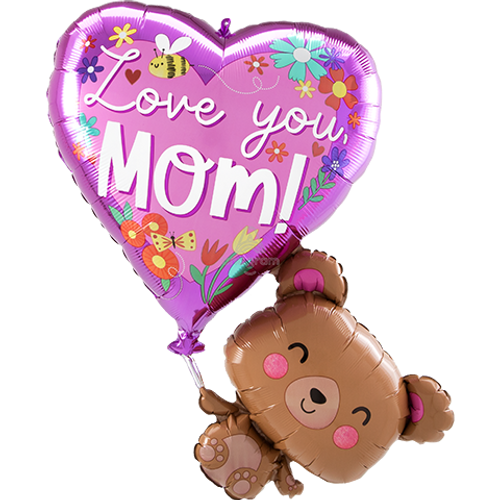 31 Inch Shape Love You Mom Bear Foil Balloon Anagram 1ct