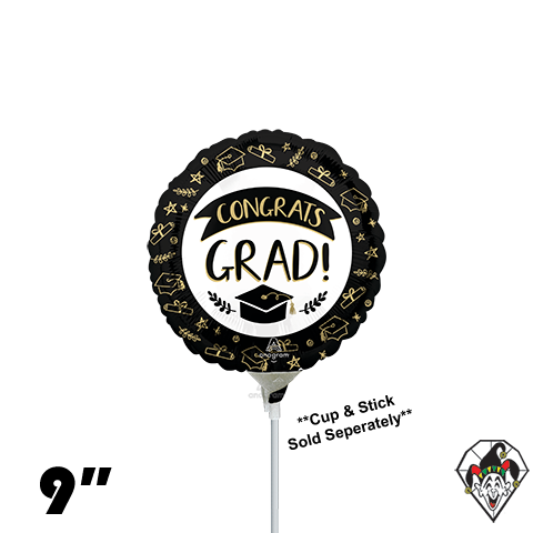 09 Inch Circle Sketched Congrats Grad Foil Anagram 1ct - Balloon Only