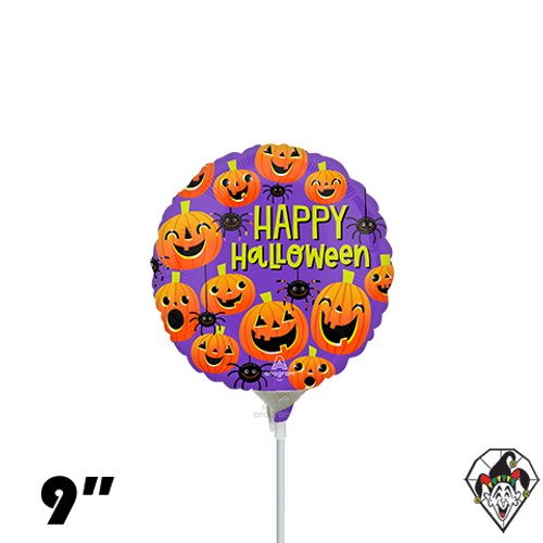 09 Inch Circle Halloween Spiders & Pumpkins Foil Balloon Anagram 1ct