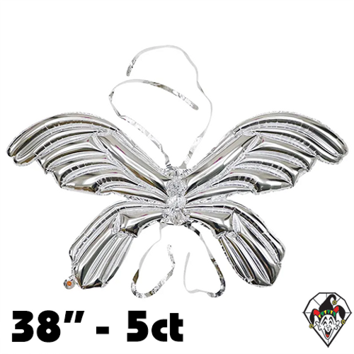 38 Inch Wearable Butterfly Angel Wings Silver Foil Balloon 5ct