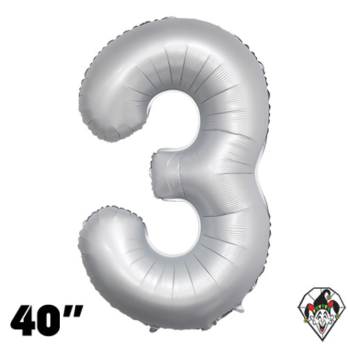 40 Inch Number 3 Chrome White Balloon 1ct
