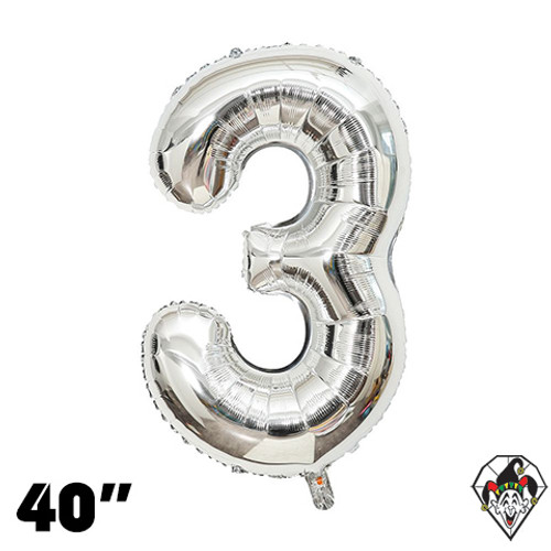 40 Inch Number 3 Silver Foil Balloon 1ct