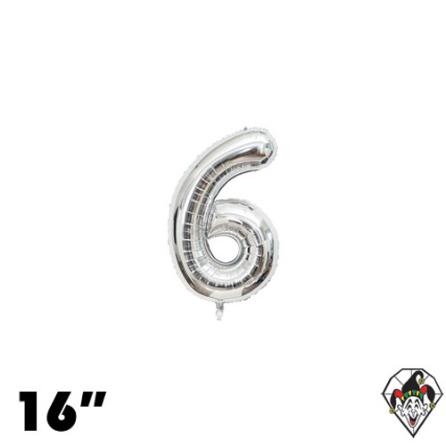 16 Inch Number 6 Silver Foil Balloon 1ct