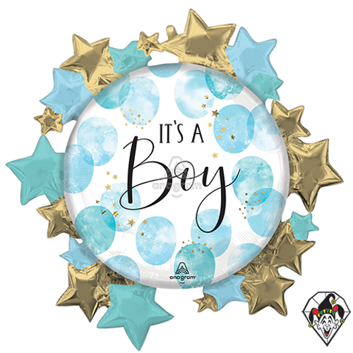 26 Inch Shape Baby Boy Blue Watercolor Foil Balloon Anagram 1ct