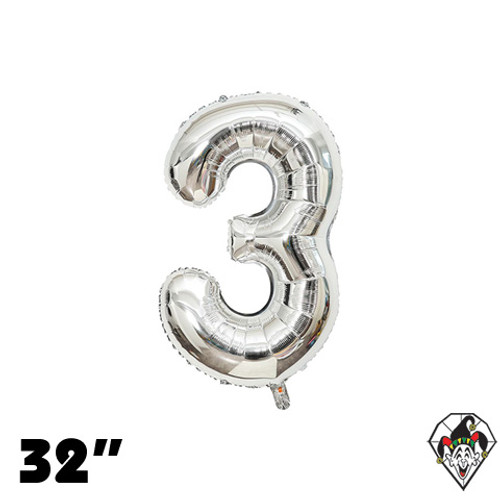 32 Inch Number 3 Silver Foil Balloon 1ct