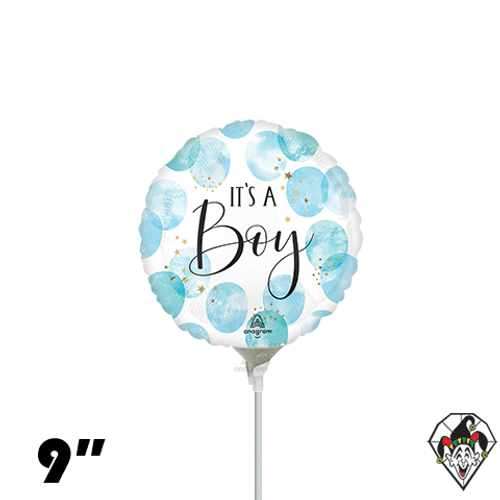 09 Inch Circle Baby Boy Blue Watercolor Foil Balloon Anagram 1ct