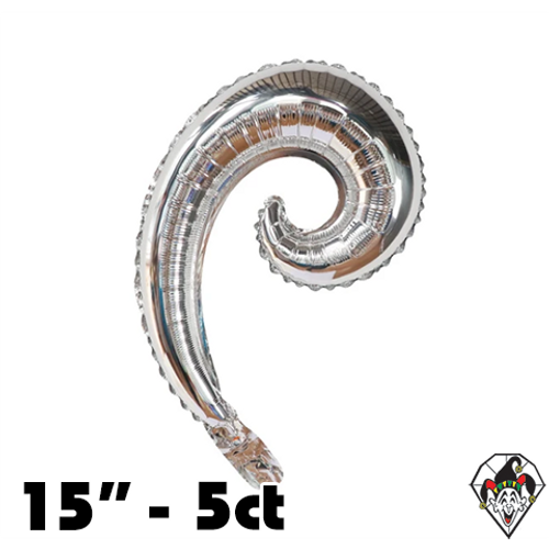 15 Inch Curly Wave Silver Foil Balloon 5ct