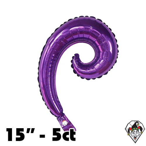 15 Inch Curly Wave Purple Foil Balloon 5ct