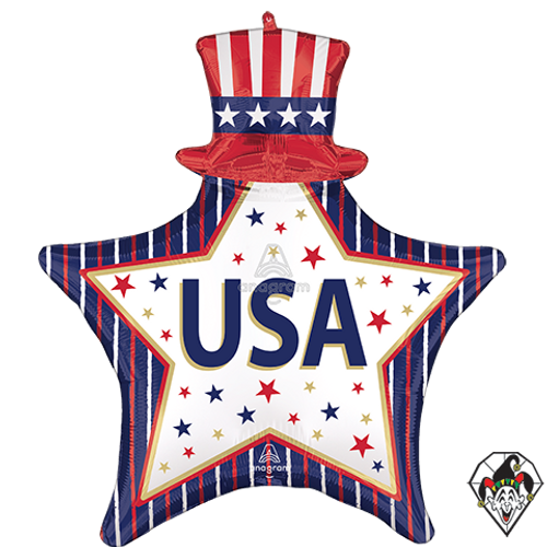 30 Inch Shape Satin USA Stars & Stripes Foil Balloon Anagram 1ct