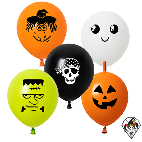 5 Inch Round Spooky Assortment Britetex 100ct (w/ Link Jolly Jack)