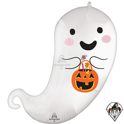 27 Inch Shape Satin Trick or Treat Ghost Foil Balloon Anagram 1ct