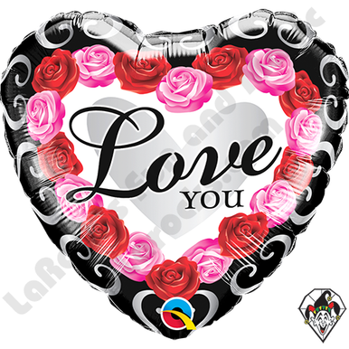 18 Inch Heart Love You Red Rose Frame Foil Balloon Qualatex 1ct