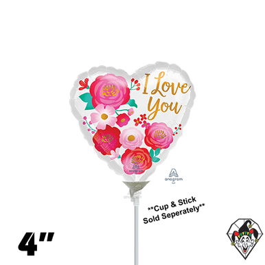 04 Inch Heart Love You Ombre Flowers Foil Anagram 1ct - Balloon Only