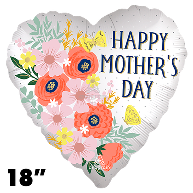 18 Inch Heart Happy Mother's Day Satin Blooms Foil Balloon Anagram 1ct