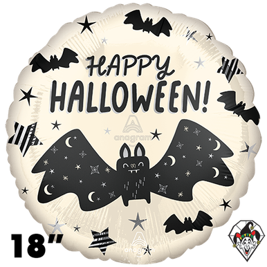 18 Inch Circle Halloween Satin Bat Attack Foil Balloon Anagram 1ct