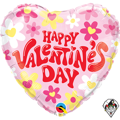 18 Inch Heart Valentine's Groovy Daises Foil Balloon Qualatex 1ct