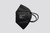 Side profile of a black KN95 mask, showing the mask's full coverage and ergonomic design.