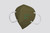 A close-up of a single olive-colored Powecom KN95 respirator mask with ear loops.