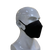 A person wearing the black Harley KN95 mask from a side angle, showing the snug fit around the face.