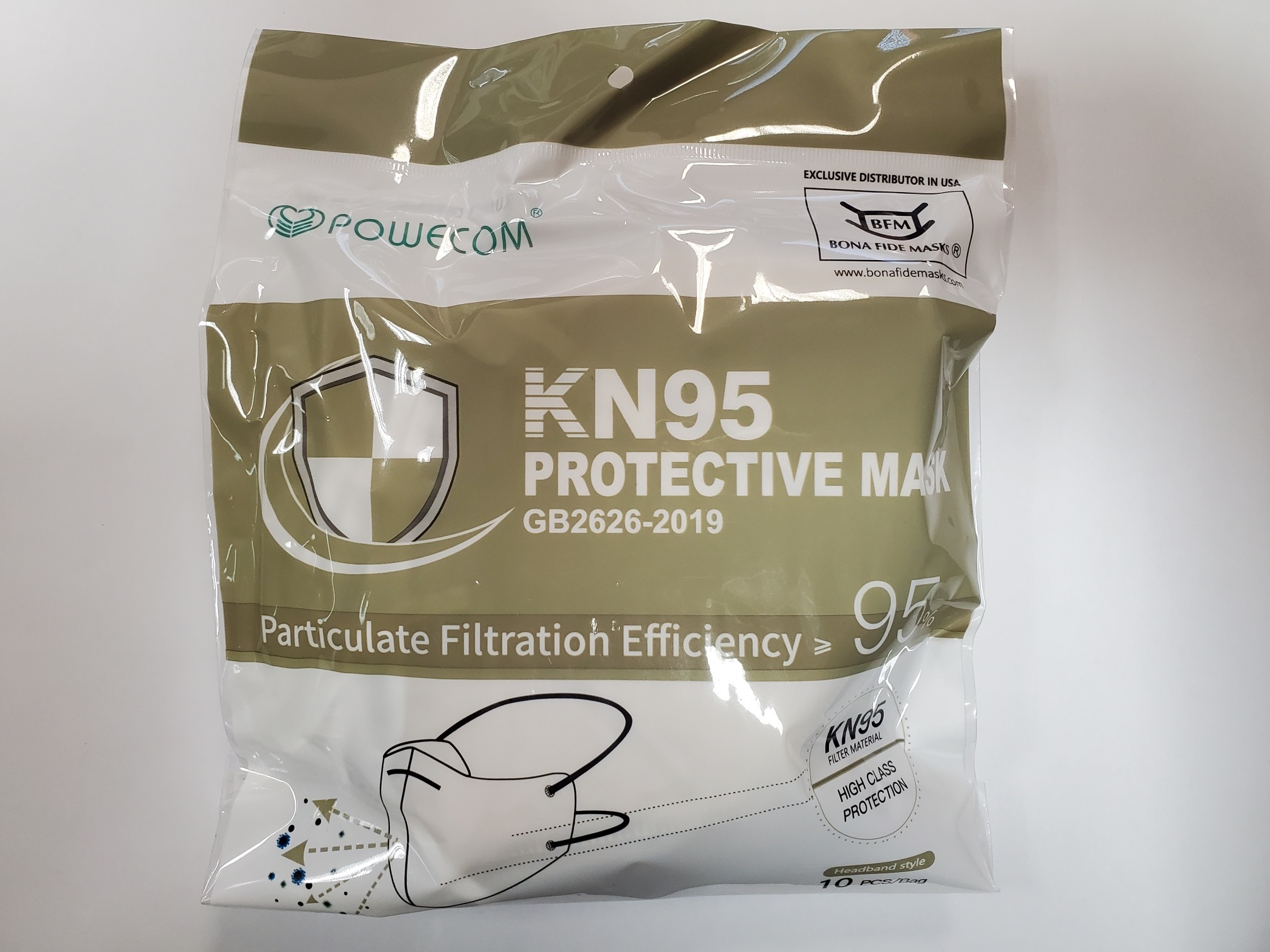 ★evolvetogether★KN95 Masks 5pcs x 12set★Khaki(有名芸能人) Black Powecom KN95 - Headband Style | Bona Fide Masks™