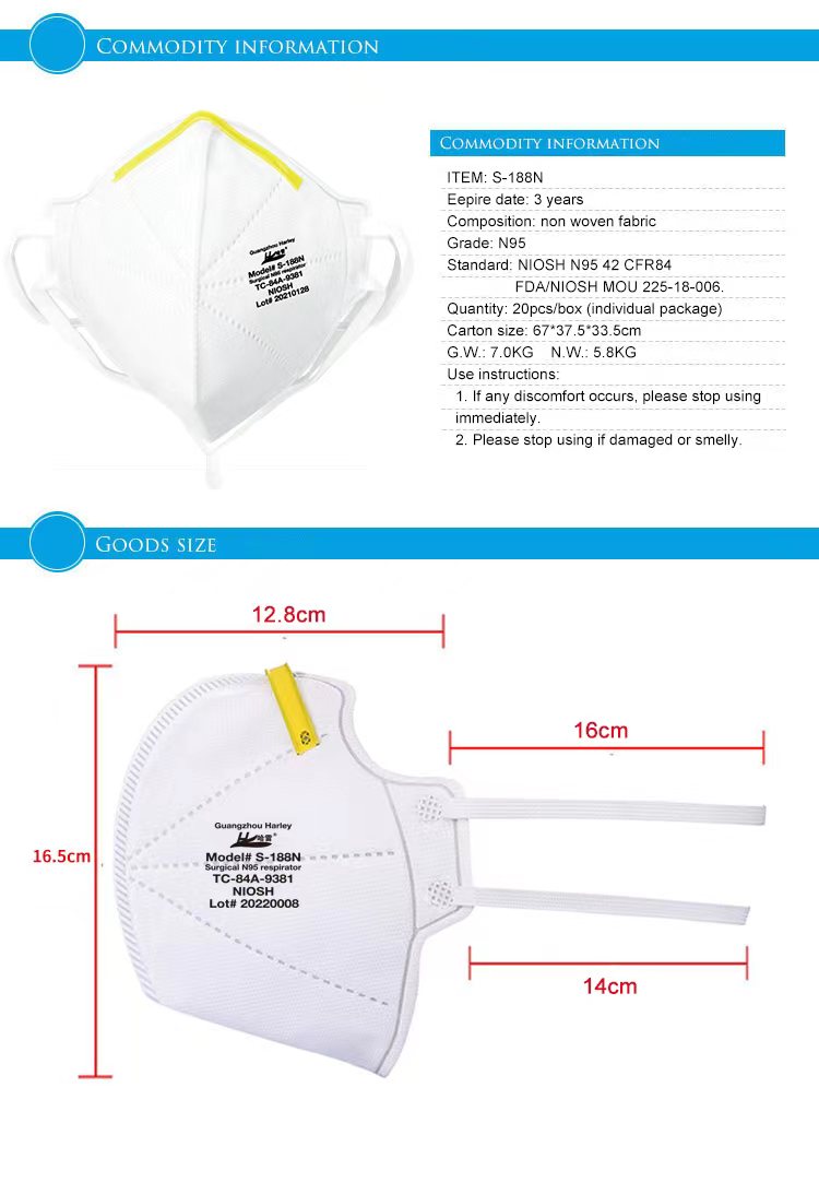 health専用 Harley N95 Model L-188 Respirator Mask | NIOSH TC-84A-6973